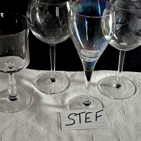 4 Mismatched Cordials Cocktail Glasses vtg mixed etched cut glassware party - Picture 9 of 9